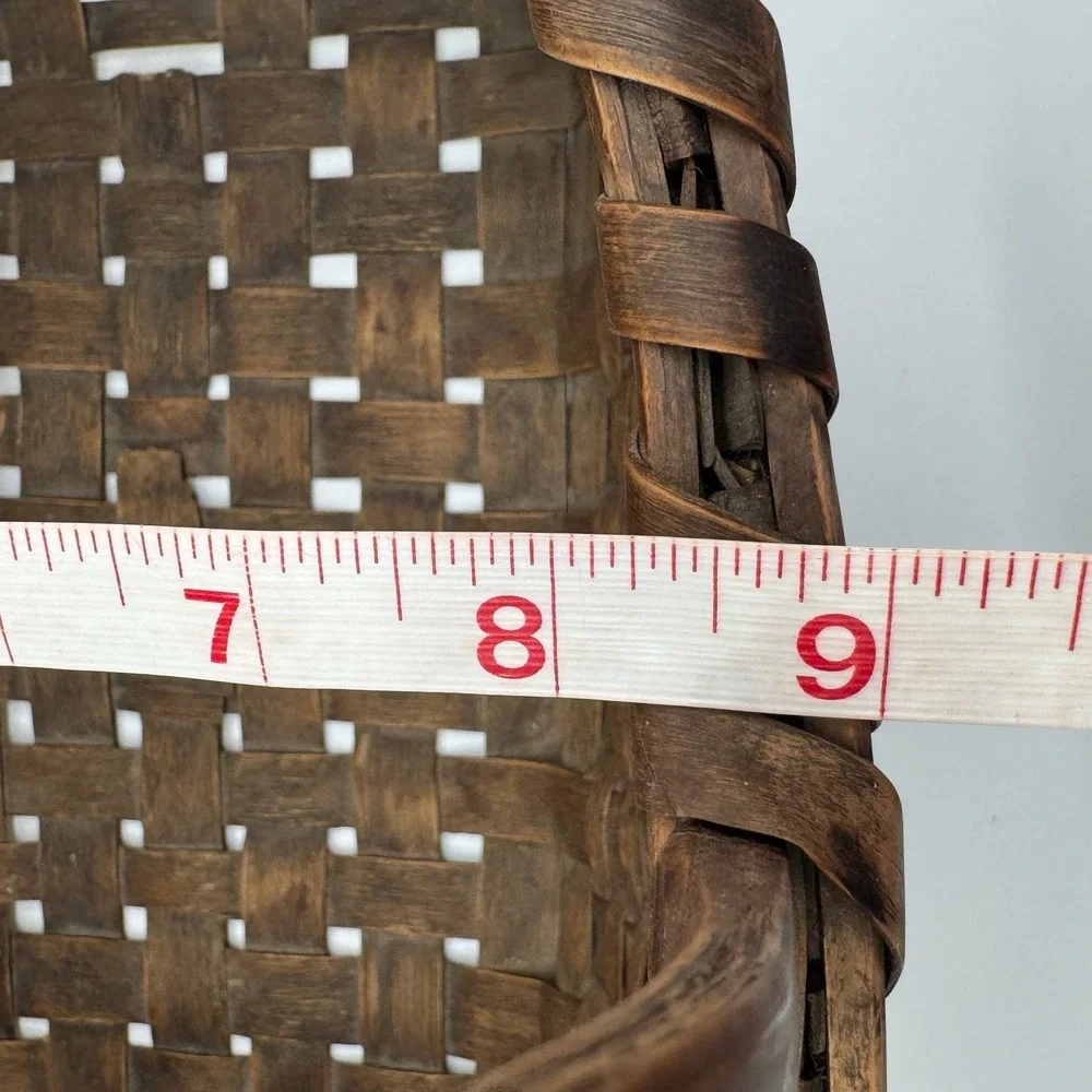 Vtg Hand Woven Splint Oak Gathering Basket Bentwood Handle Primitive Farmhouse